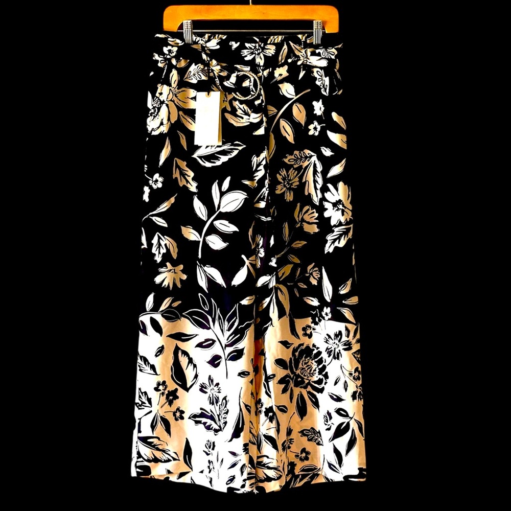 Black Dress Pants Tan Floral Print With Pockets Size Medium NEW